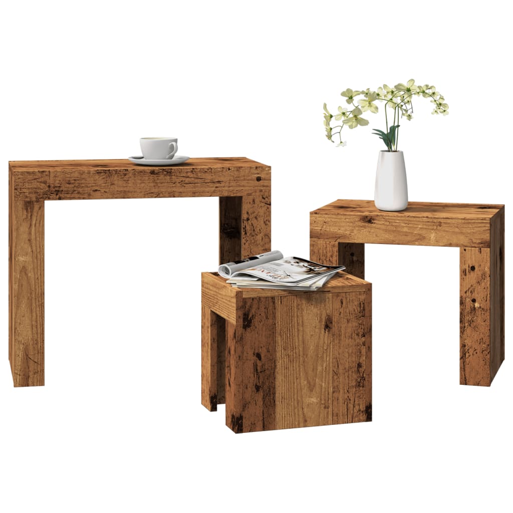 Nesting Coffee Tables 3 pcs Old Wood Engineered Wood - Bargainia.com - 