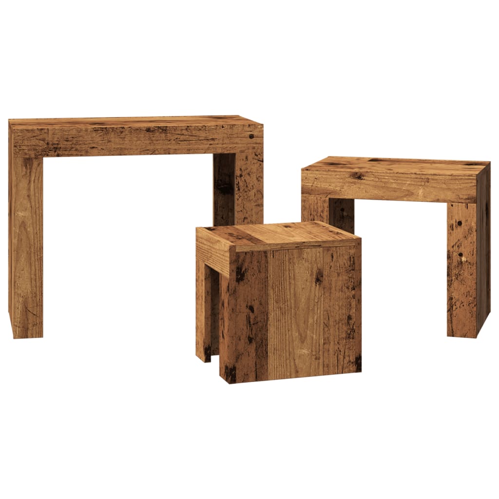 Nesting Coffee Tables 3 pcs Old Wood Engineered Wood - Bargainia.com - 