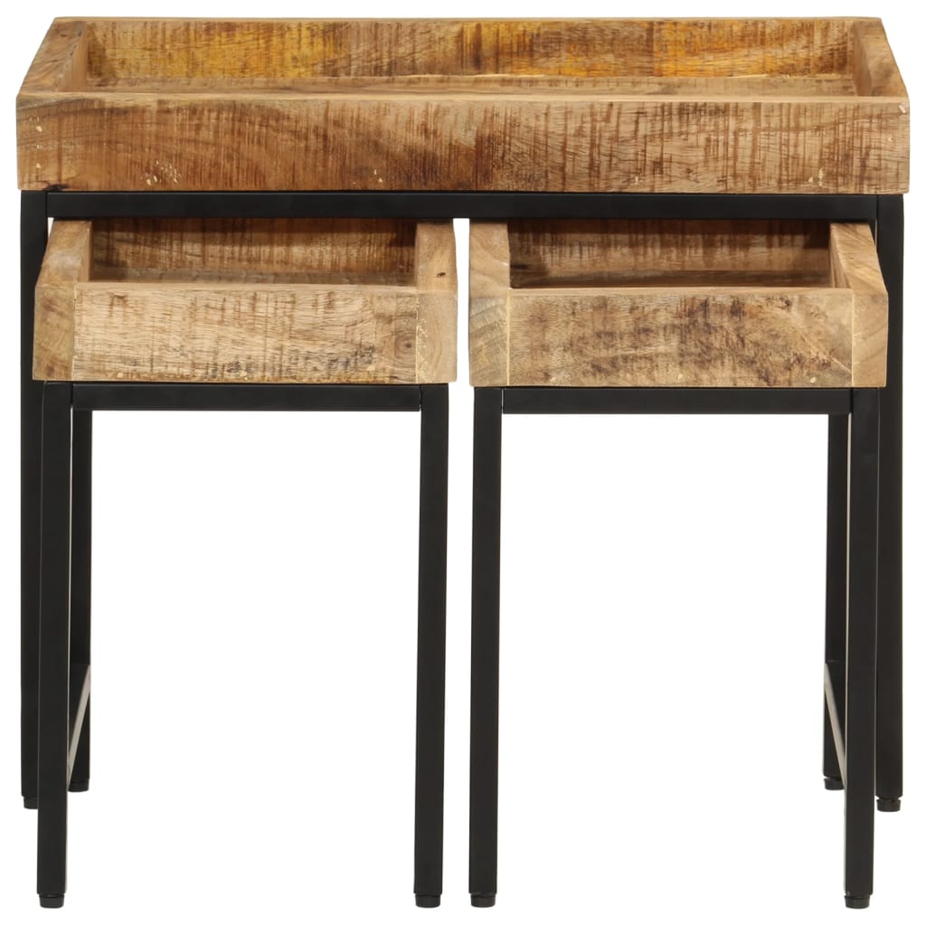 Nesting Coffee Tables 3 pcs Solid Rough Mango Wood and Iron - Bargainia.com - 