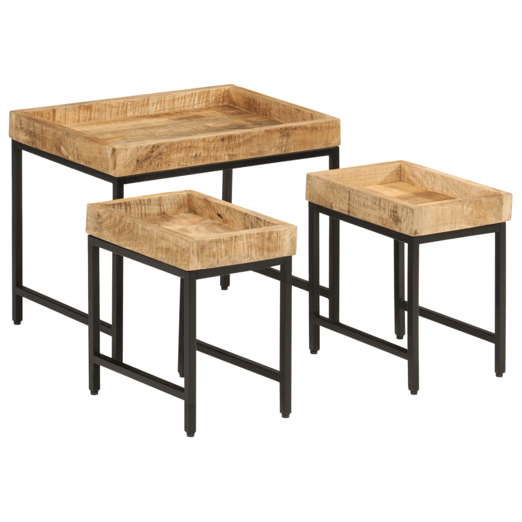 Nesting Coffee Tables 3 pcs Solid Rough Mango Wood and Iron - Bargainia.com - 