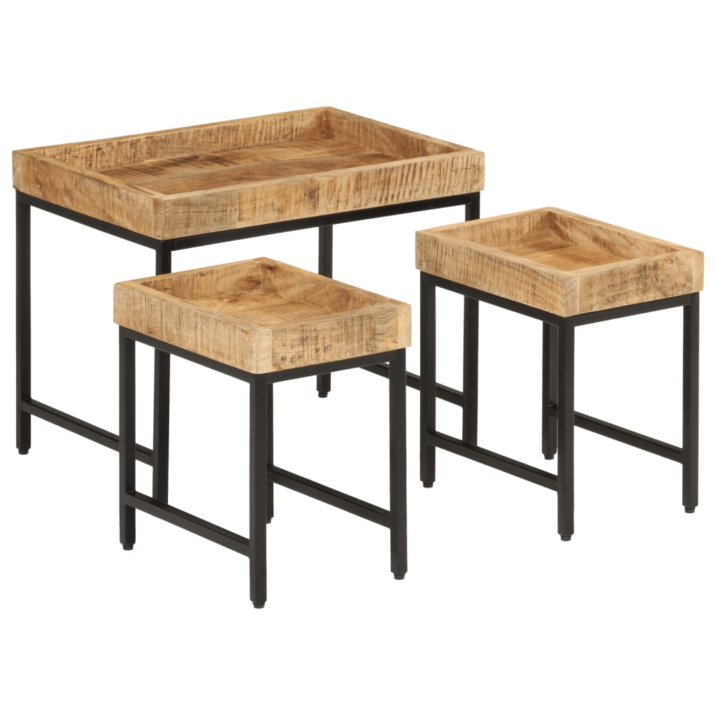 Nesting Coffee Tables 3 pcs Solid Rough Mango Wood and Iron - Bargainia.com - 