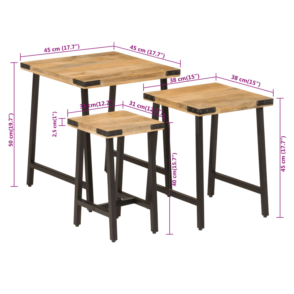 Nesting Coffee Tables 3 pcs Solid Wood Mango and Iron - Bargainia.com - 