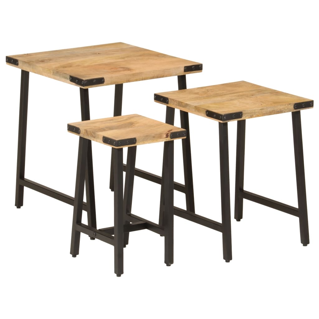 Nesting Coffee Tables 3 pcs Solid Wood Mango and Iron - Bargainia.com - 