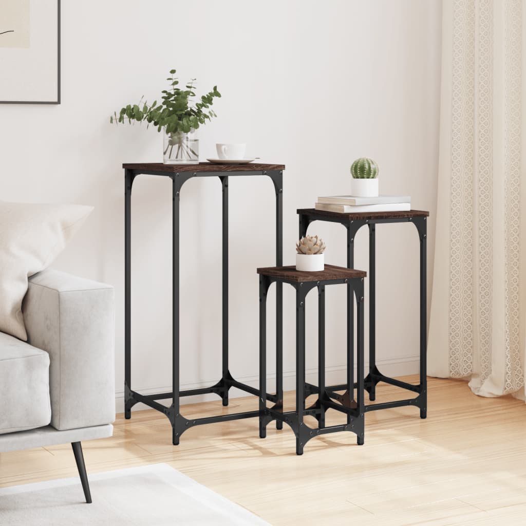 Nesting Side Tables 3 pcs Brown Oak Engineered Wood - Bargainia.com - 