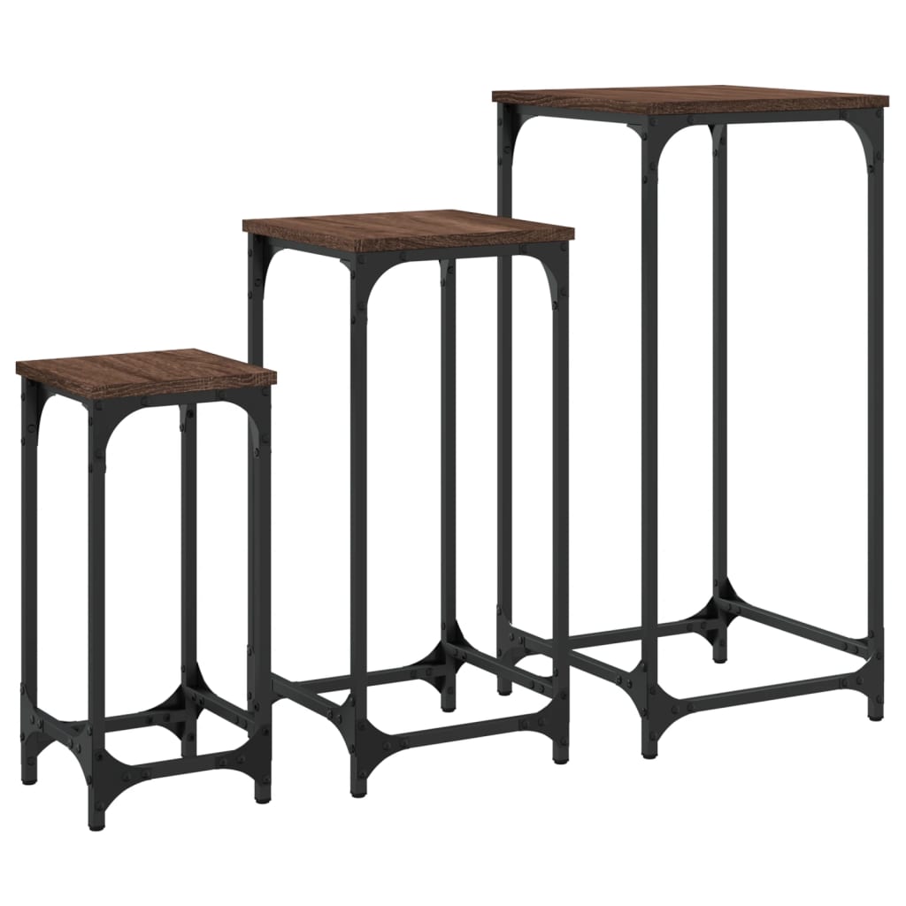 Nesting Side Tables 3 pcs Brown Oak Engineered Wood - Bargainia.com - 