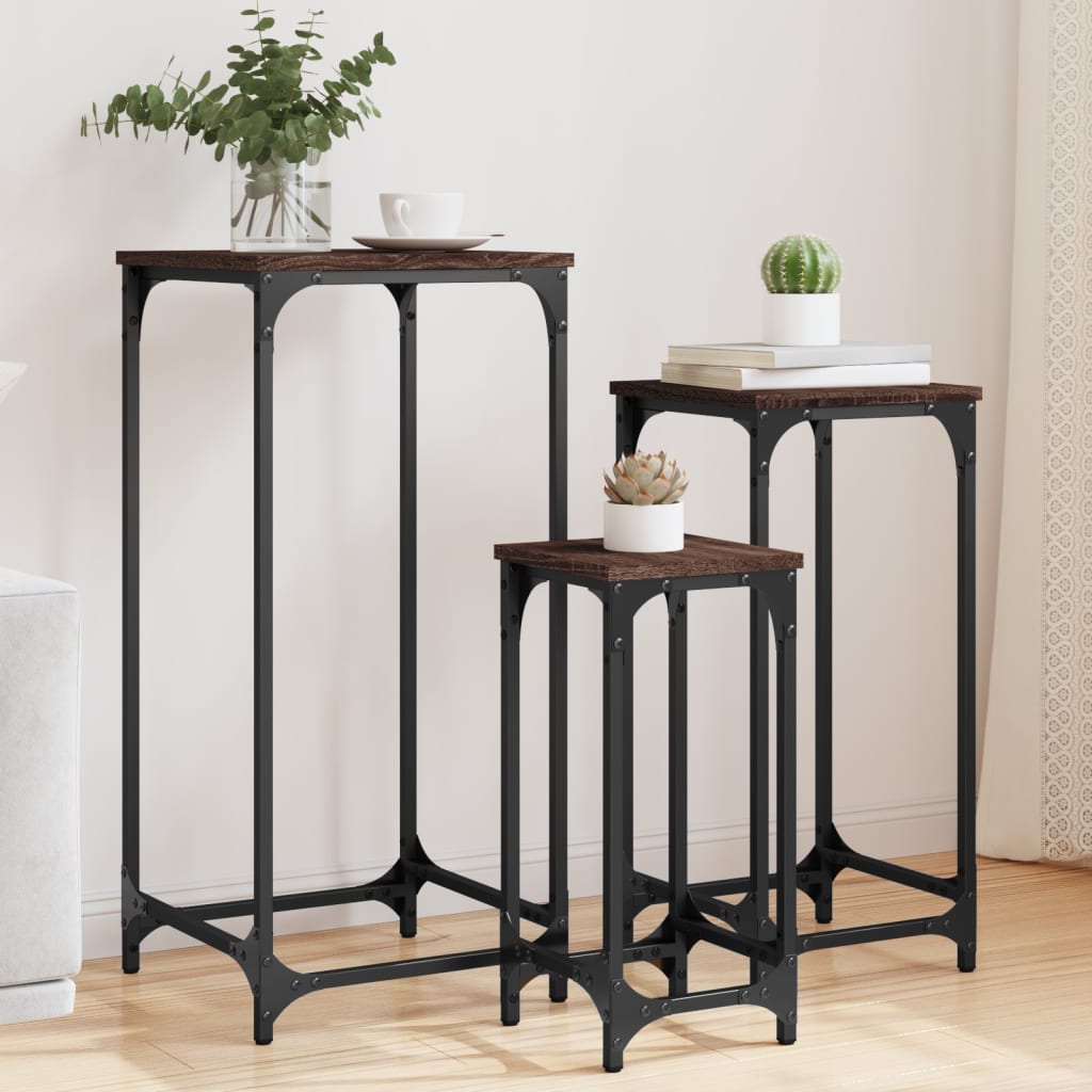 Nesting Side Tables 3 pcs Brown Oak Engineered Wood - Bargainia.com - 