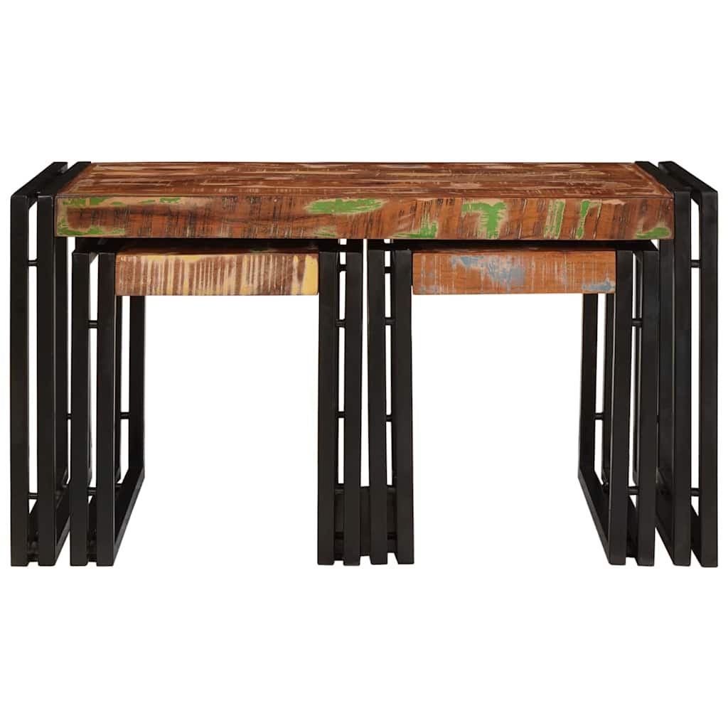 Nesting Table 3 pcs Brown and black Solid reclaimed wood - Bargainia.com - 