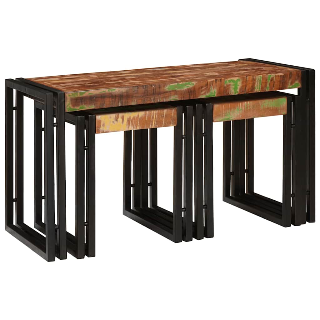 Nesting Table 3 pcs Brown and black Solid reclaimed wood - Bargainia.com - 