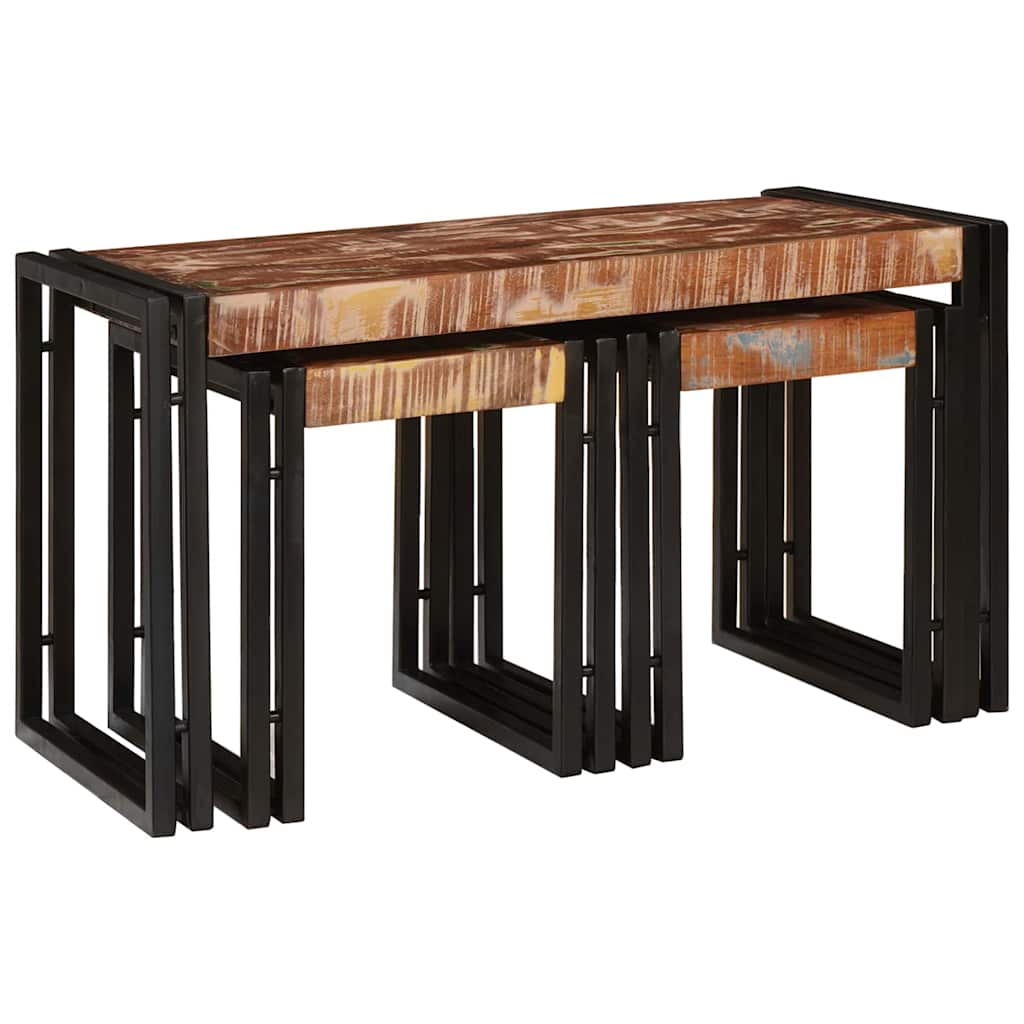 Nesting Table 3 pcs Brown and black Solid reclaimed wood - Bargainia.com - 