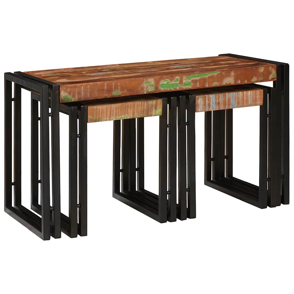 Nesting Table 3 pcs Brown and black Solid reclaimed wood - Bargainia.com - 