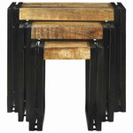 Nesting Table 3 pcs Brown and black Solid rough mango wood - Bargainia.com - 