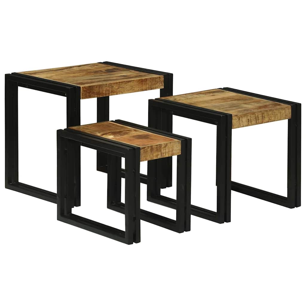 Nesting Table 3 pcs Brown and black Solid rough mango wood - Bargainia.com - 8721158640130 - 4104727