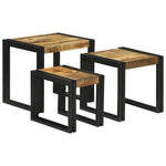 Nesting Table 3 pcs Brown and black Solid rough mango wood - Bargainia.com - 