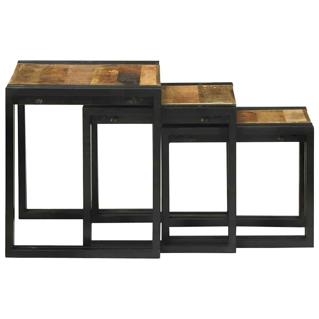 Nesting Table 3 pcs Brown and black Solid rough mango wood - Bargainia.com - 