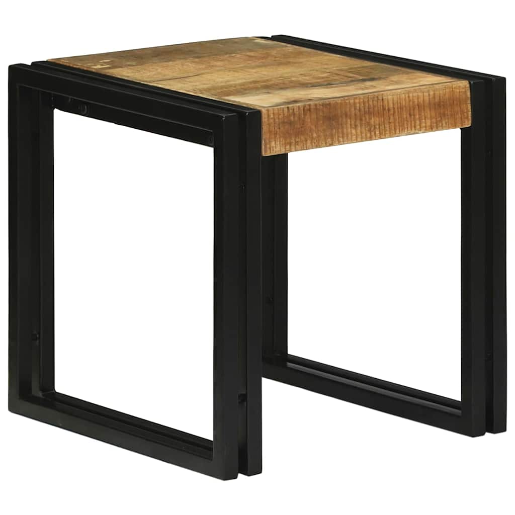 Nesting Table 3 pcs Brown and black Solid rough mango wood - Bargainia.com - 