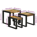 Nesting Table 3 pcs Brown and black Solid rough mango wood - Bargainia.com - 