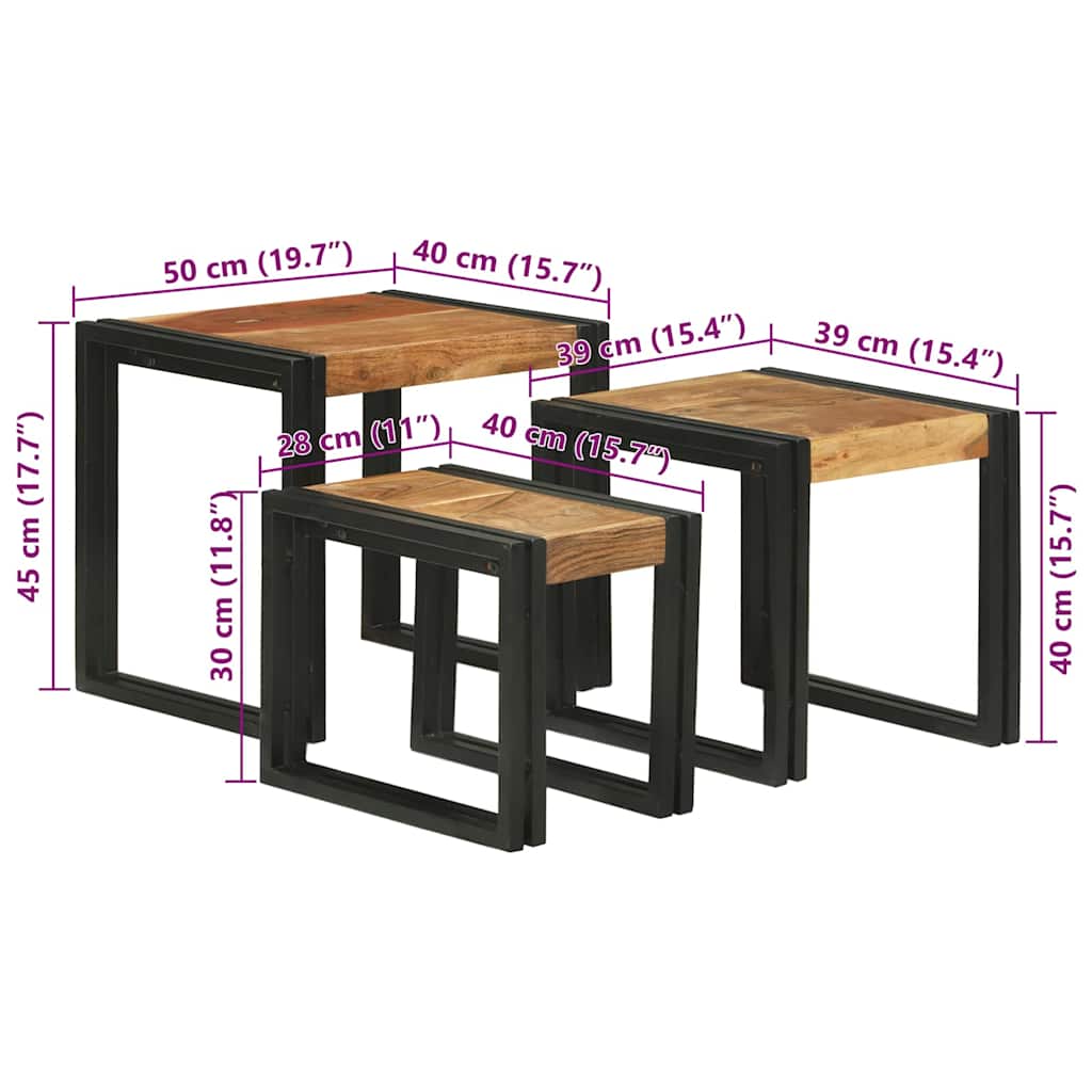 Nesting Table 3 pcs Solid acacia wood and a metal - Bargainia.com - 
