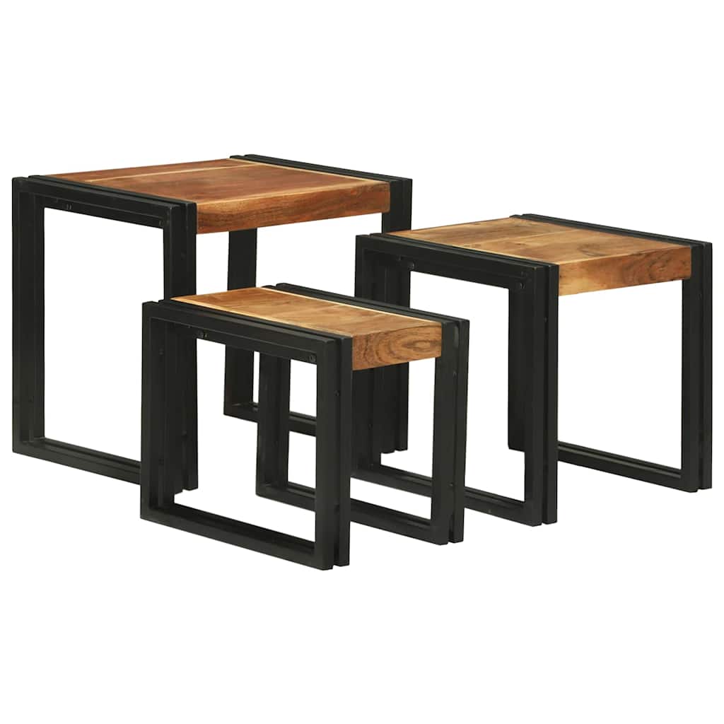 Nesting Table 3 pcs Solid acacia wood and a metal - Bargainia.com - 