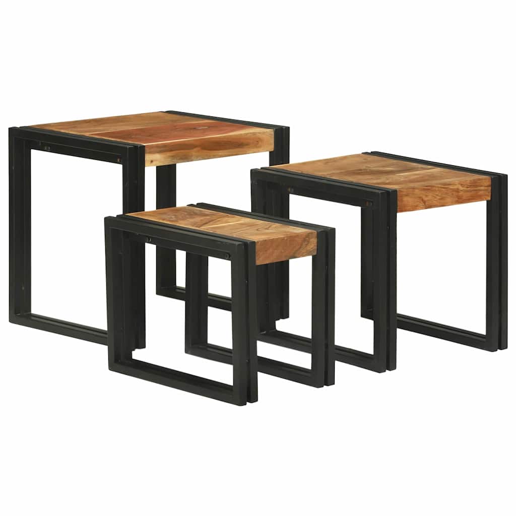 Nesting Table 3 pcs Solid acacia wood and a metal - Bargainia.com - 
