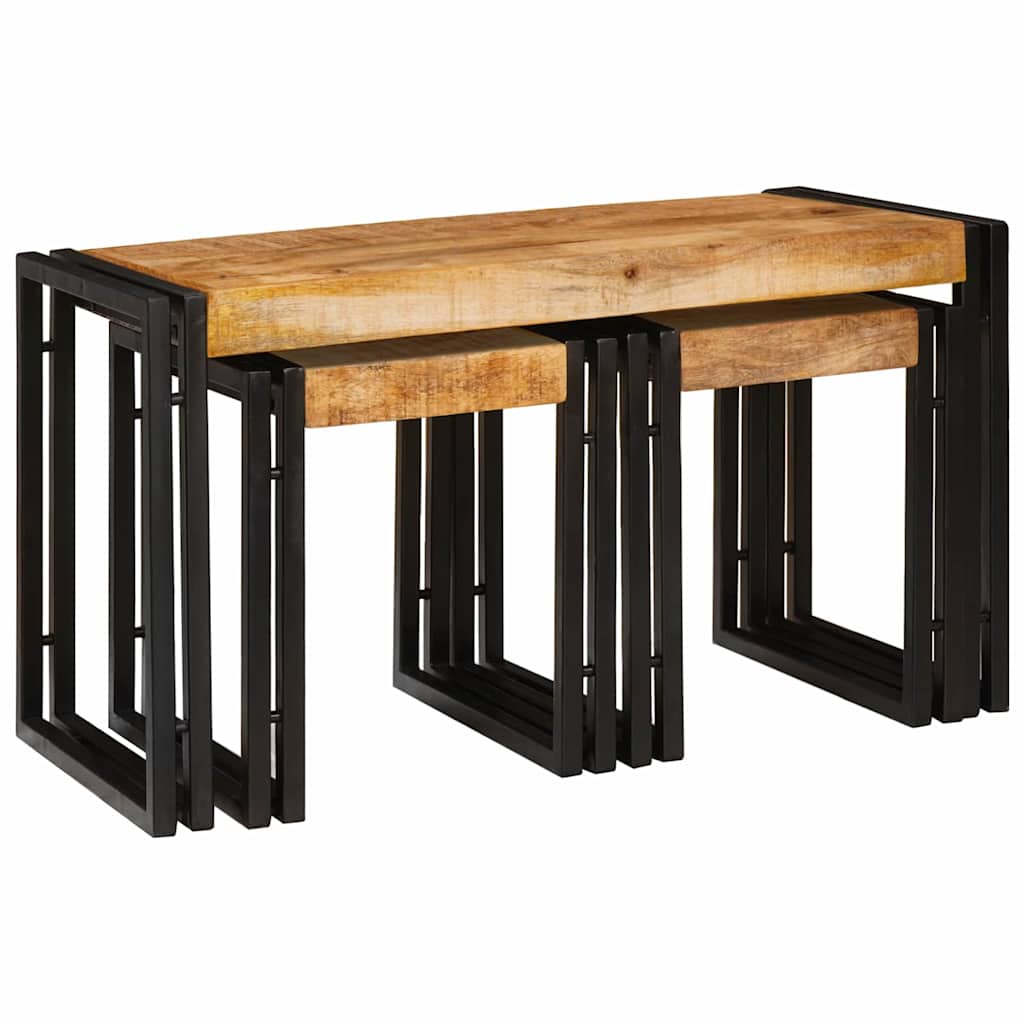 Nesting Table 3 pcs Solid rough mango wood and a metal - Bargainia.com - 
