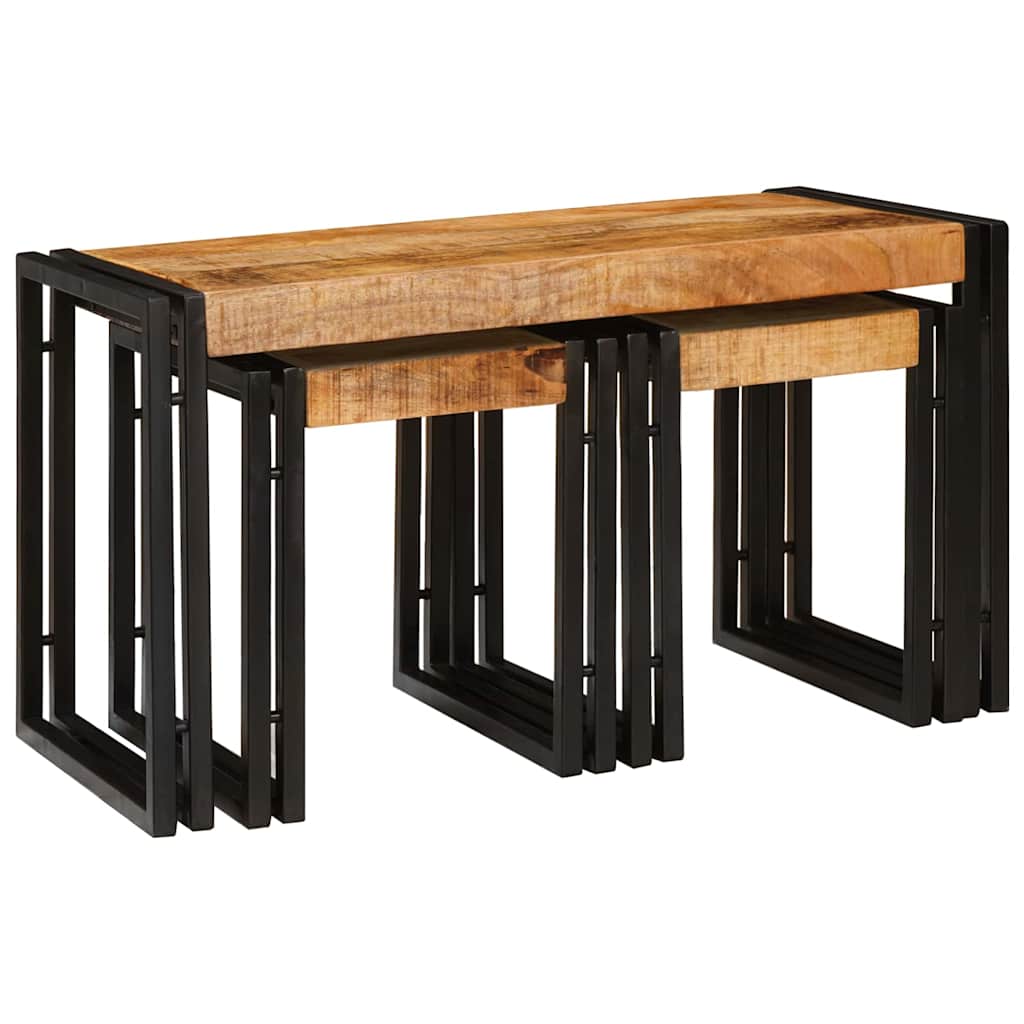 Nesting Table 3 pcs Solid rough mango wood and a metal - Bargainia.com - 8721158640161 - 4104730