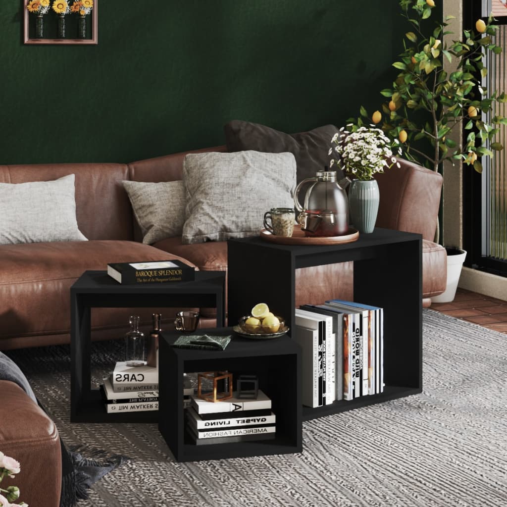 Nesting Tables 3 pcs Black Engineered Wood - Bargainia.com - 8720286611159 - 808577