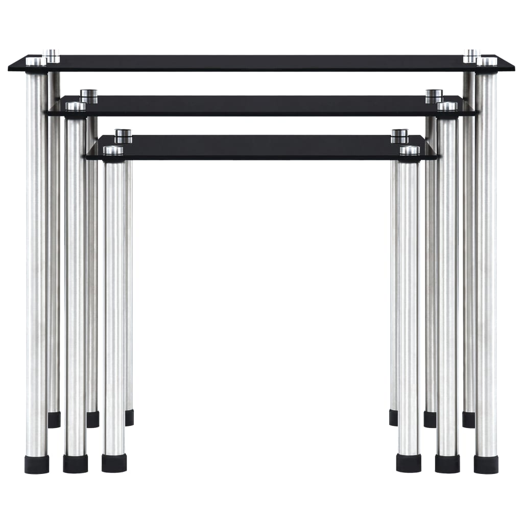 Nesting Tables 3 pcs Black Tempered Glass - Bargainia.com - 