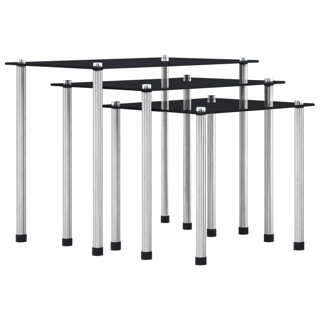 Nesting Tables 3 pcs Black Tempered Glass - Bargainia.com - 