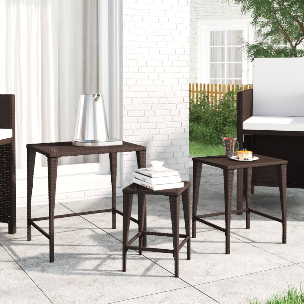 Nesting Tables 3 pcs Brown Poly Rattan - Bargainia.com - 