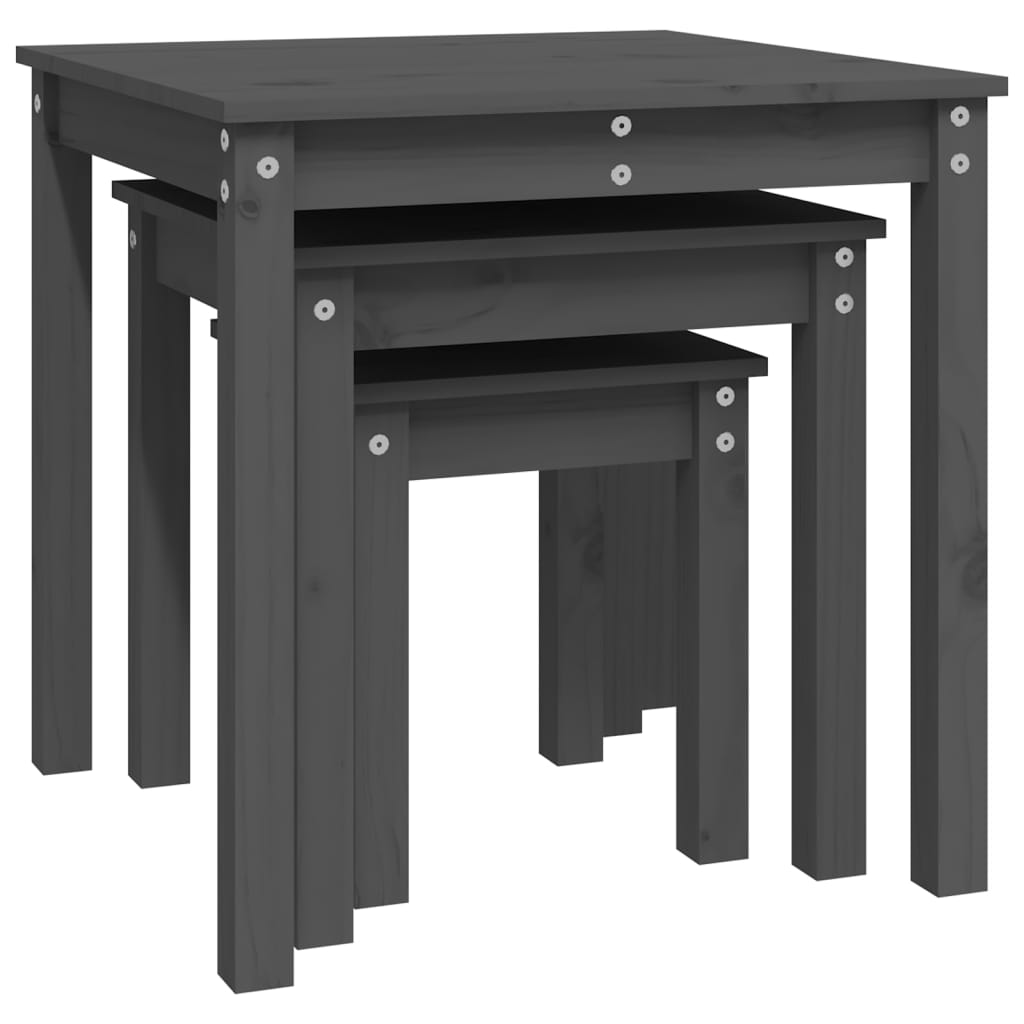 Nesting Tables 3 pcs Grey Solid Wood Pine - Bargainia.com - 