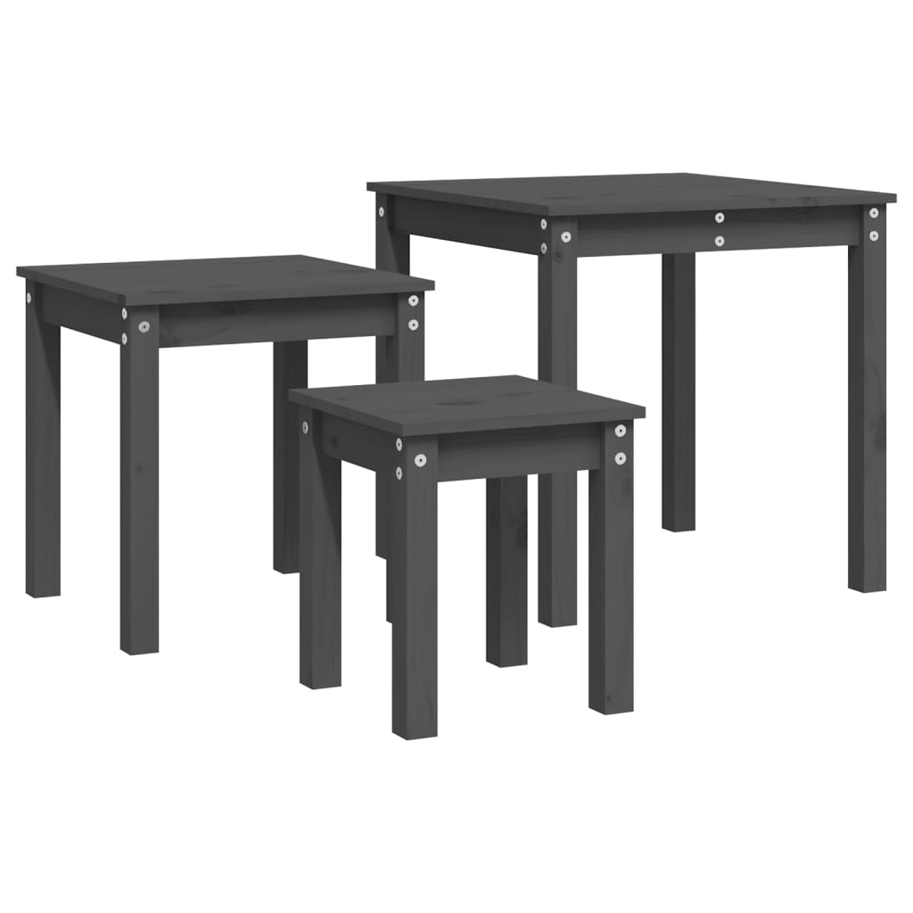 Nesting Tables 3 pcs Grey Solid Wood Pine - Bargainia.com - 