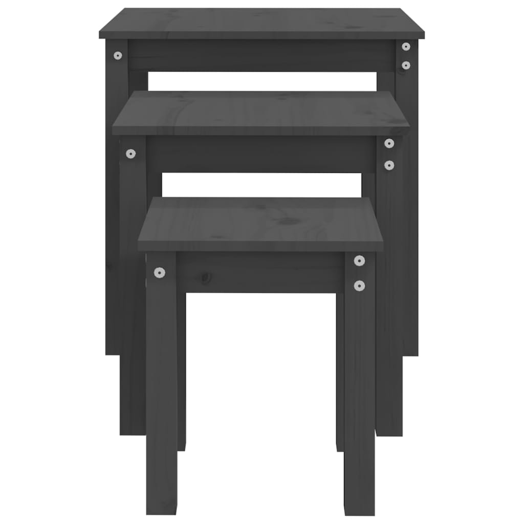 Nesting Tables 3 pcs Grey Solid Wood Pine - Bargainia.com - 