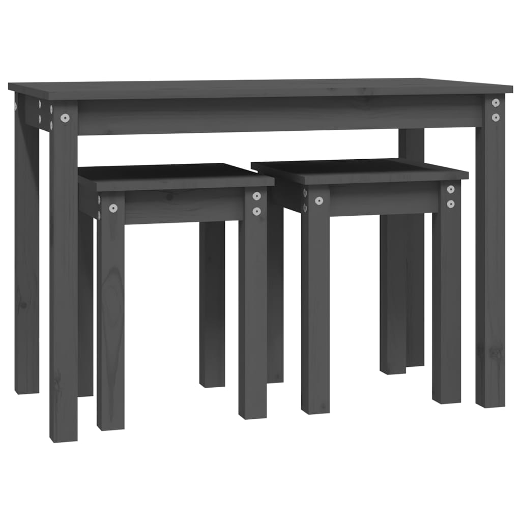 Nesting Tables 3 pcs Grey Solid Wood Pine - Bargainia.com - 