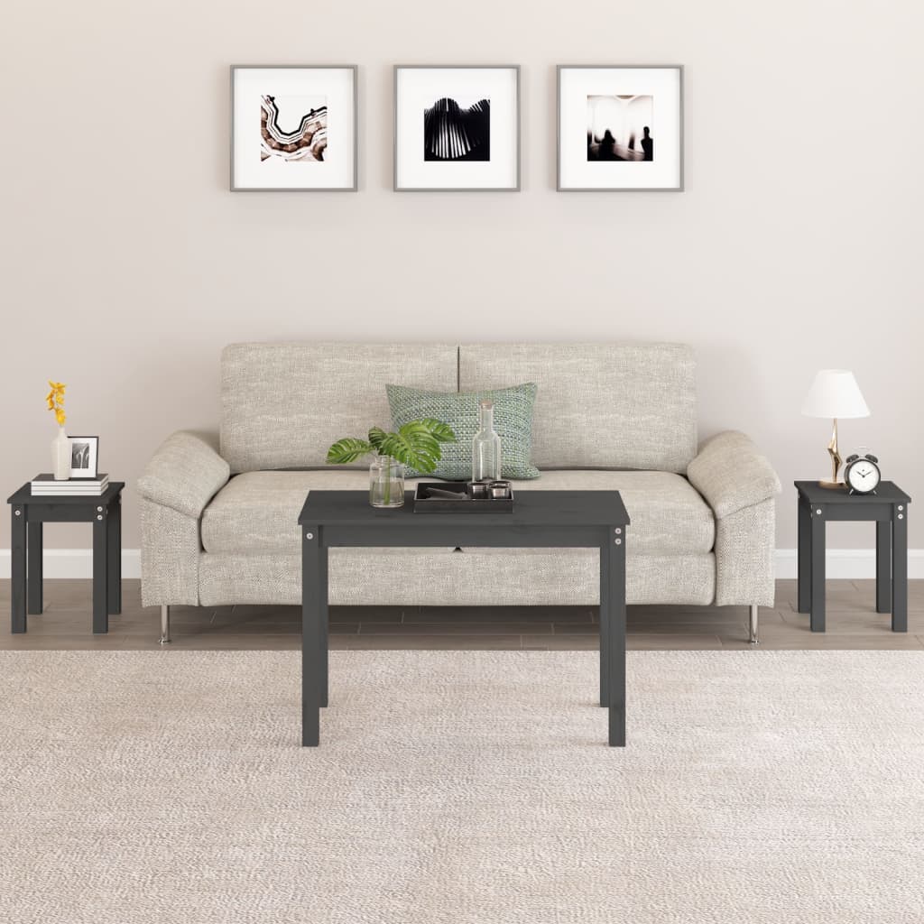 Nesting Tables 3 pcs Grey Solid Wood Pine - Bargainia.com - 
