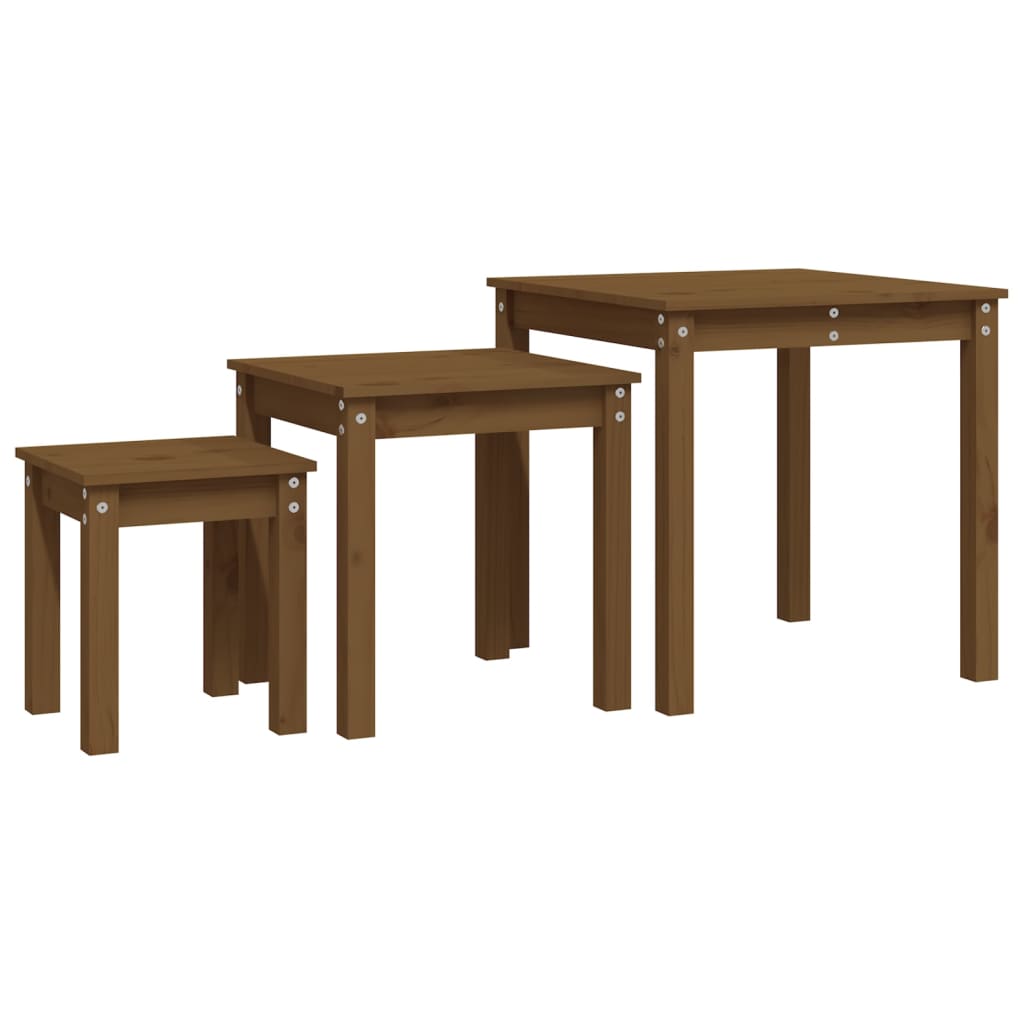 Nesting Tables 3 pcs Honey Brown Solid Wood Pine - Bargainia.com - 8720845686949 - 824976