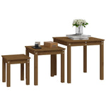 Nesting Tables 3 pcs Honey Brown Solid Wood Pine - Bargainia.com - 