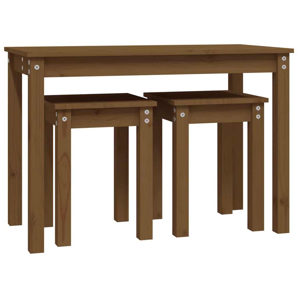 Nesting Tables 3 pcs Honey Brown Solid Wood Pine - Bargainia.com - 