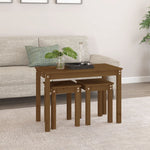 Nesting Tables 3 pcs Honey Brown Solid Wood Pine - Bargainia.com - 