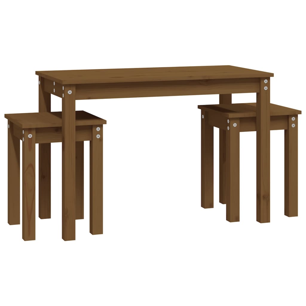 Nesting Tables 3 pcs Honey Brown Solid Wood Pine - Bargainia.com - 