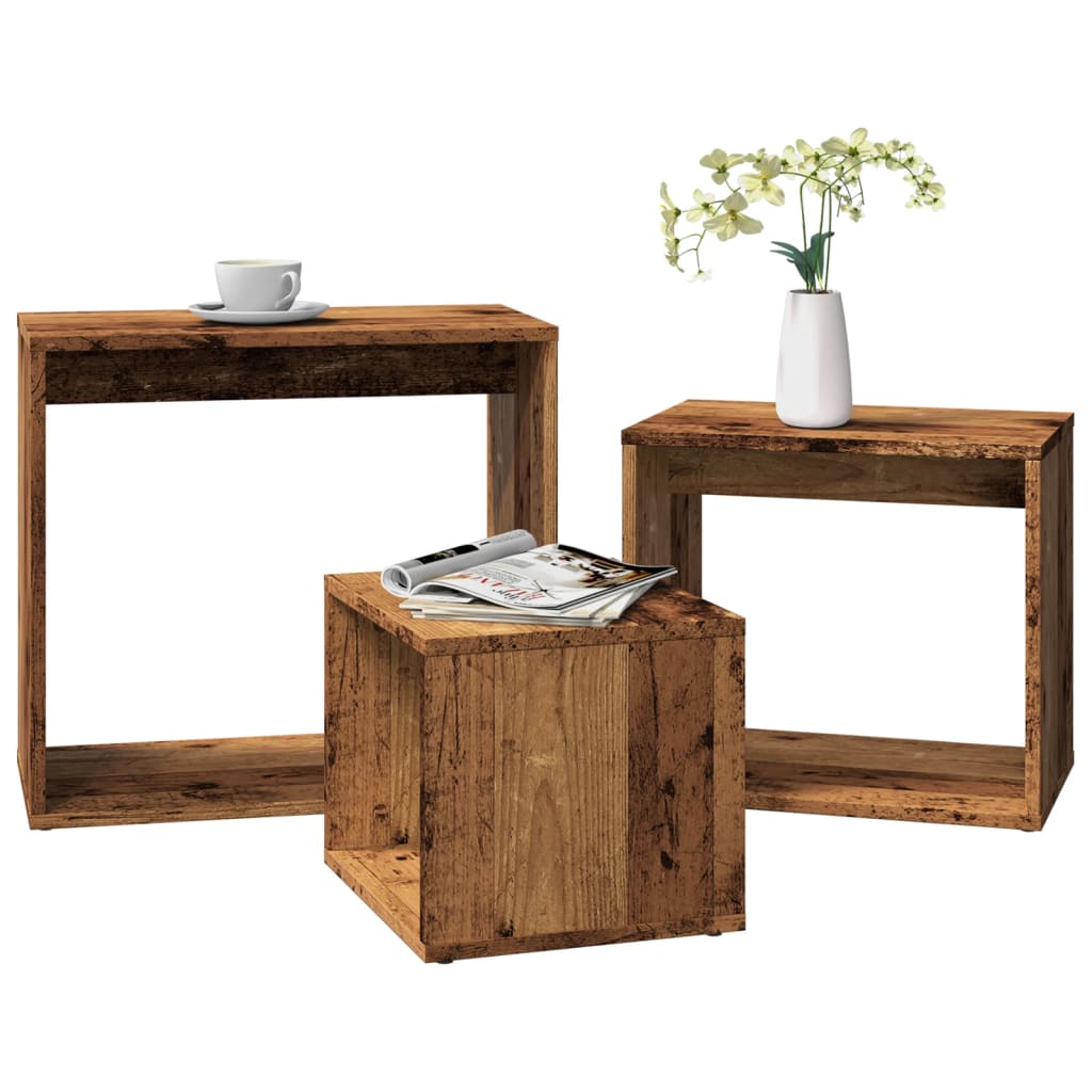 Nesting Tables 3 pcs Old Wood Engineered Wood - Bargainia.com - 
