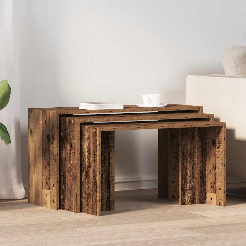 Nesting Tables 3 pcs Old Wood Engineered Wood - Bargainia.com - 