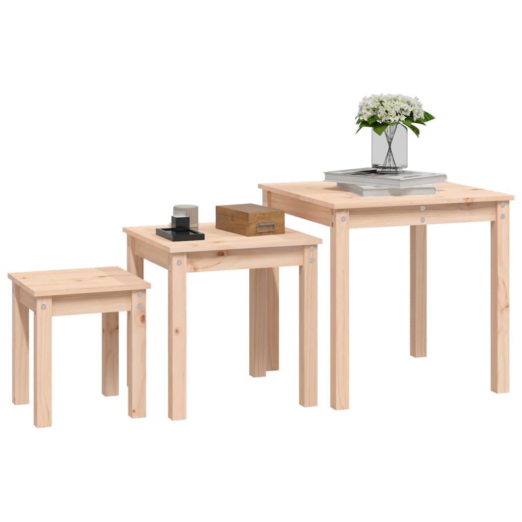 Nesting Tables 3 pcs Solid Wood Pine - Bargainia.com - 