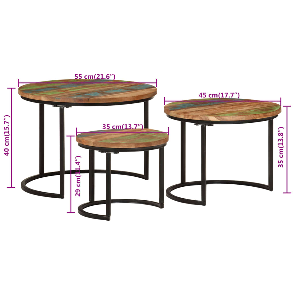 Nesting Tables 3 pcs Solid Wood Reclaimed - Bargainia.com - 