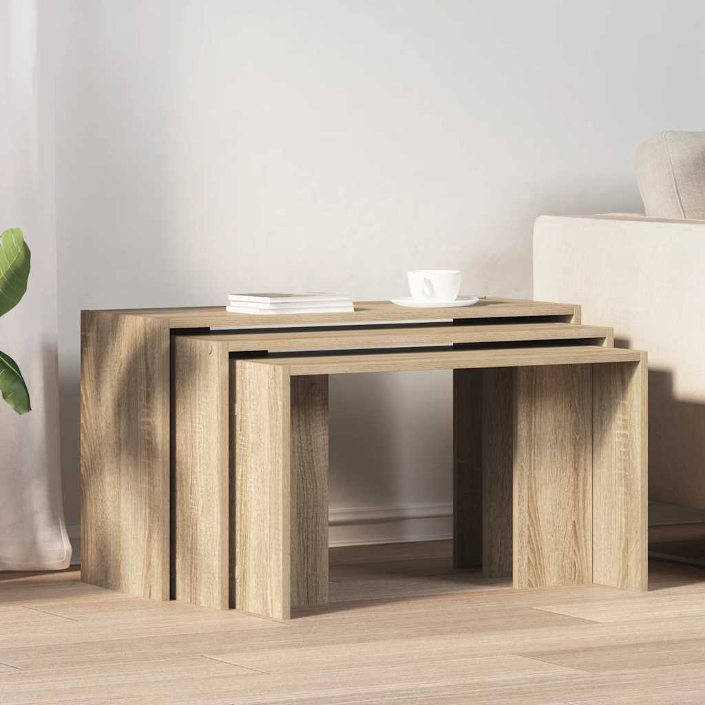 Nesting Tables 3 pcs Sonoma Oak Engineered Wood - Bargainia.com - 