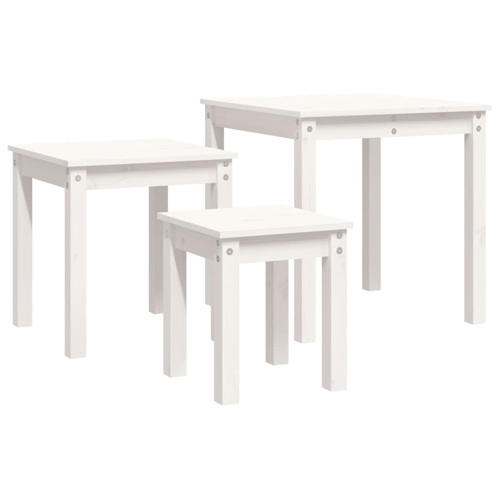 Nesting Tables 3 pcs White Solid Wood Pine - Bargainia.com - 