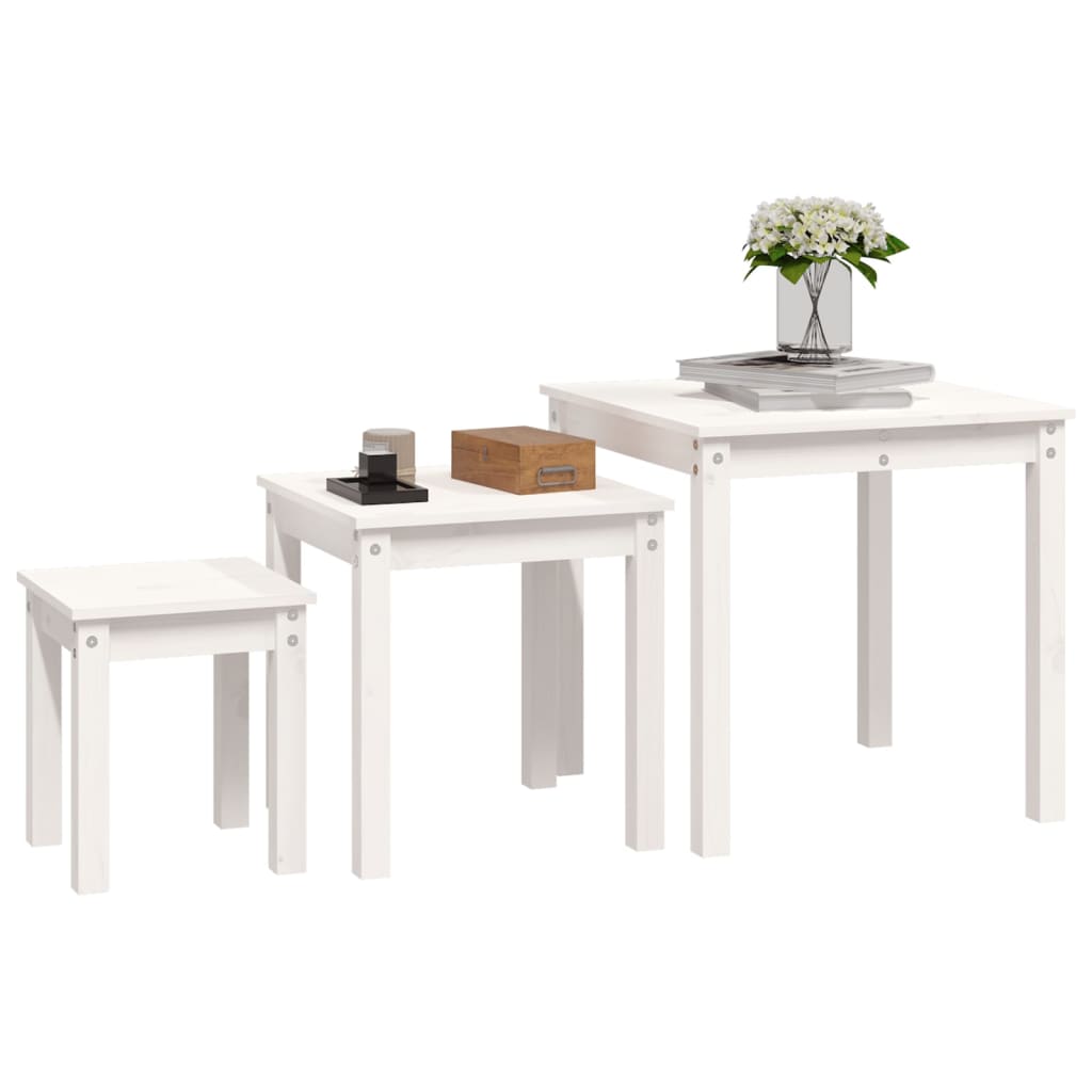 Nesting Tables 3 pcs White Solid Wood Pine - Bargainia.com - 
