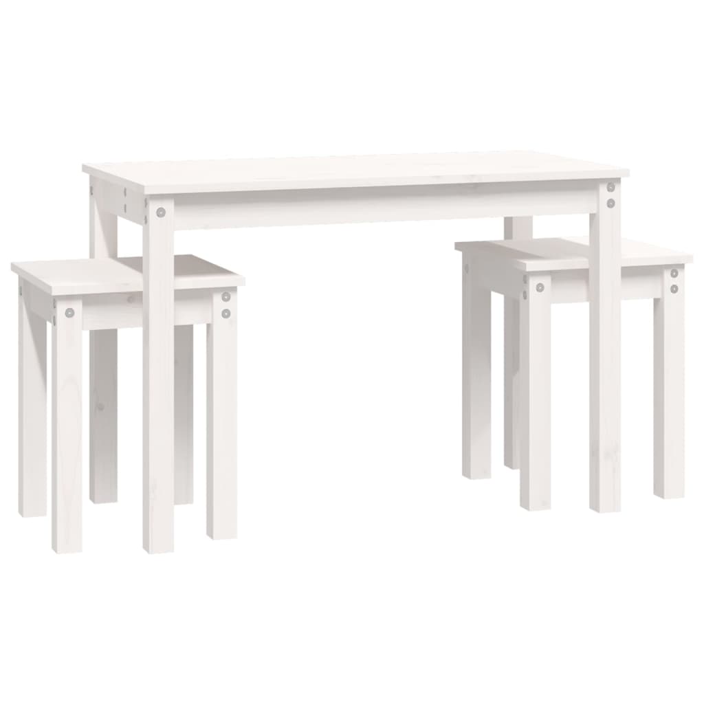 Nesting Tables 3 pcs White Solid Wood Pine - Bargainia.com - 