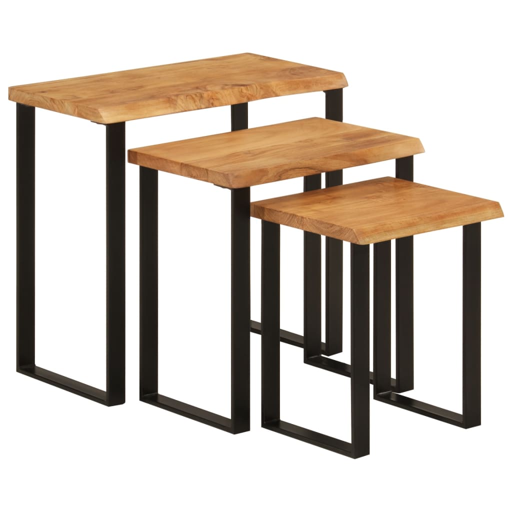 Nesting Tables 3 pcs with Live Edge Solid Wood Acacia - Bargainia.com - 