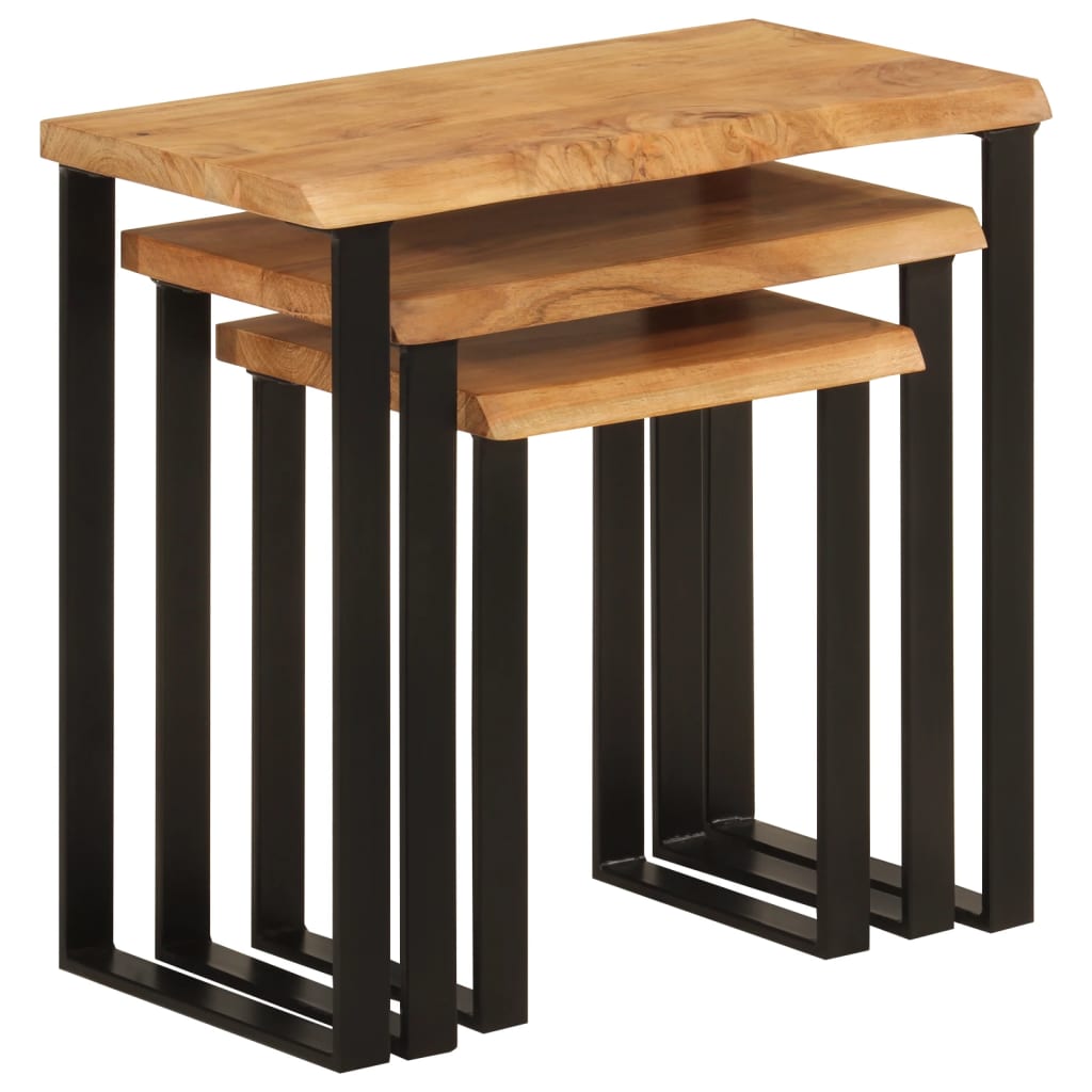 Nesting Tables 3 pcs with Live Edge Solid Wood Acacia - Bargainia.com - 