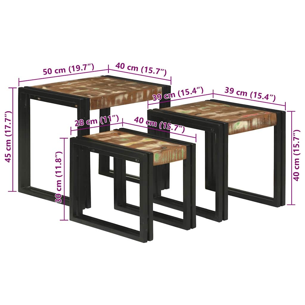 Nesting Tables Brown and black Solid Reclaim wood - Bargainia.com - 